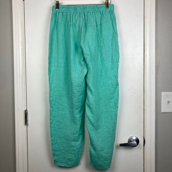 NWT Puro Lino Italy 100% Linen Turquoise Tiffany Green Pants Crochet Pockets S - Picture 4 of 7